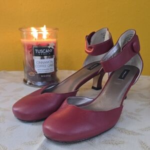 Array Red Ankle Strap Heels, Size 10.5